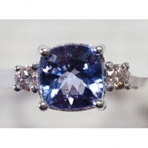 3-Stone Tanzanite and Diamond Ring. Over 3CTW in 14K White Gold.